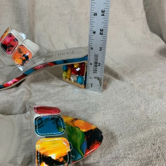 Womans 10 Sandal Heels Colorful Rainbow Gem Stone Costume Play - Picture 8 of 8